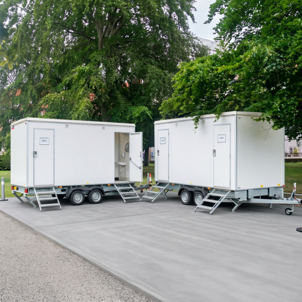 portable restroom trailers deployed on site render